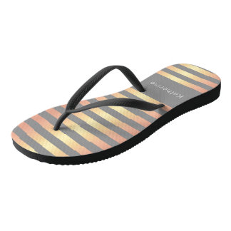 Elegant Modern Rose Gold Gradient Stripes Grey Thongs
