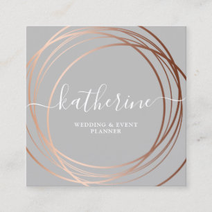 Elegant modern rose gold & grey event planner  square business card
