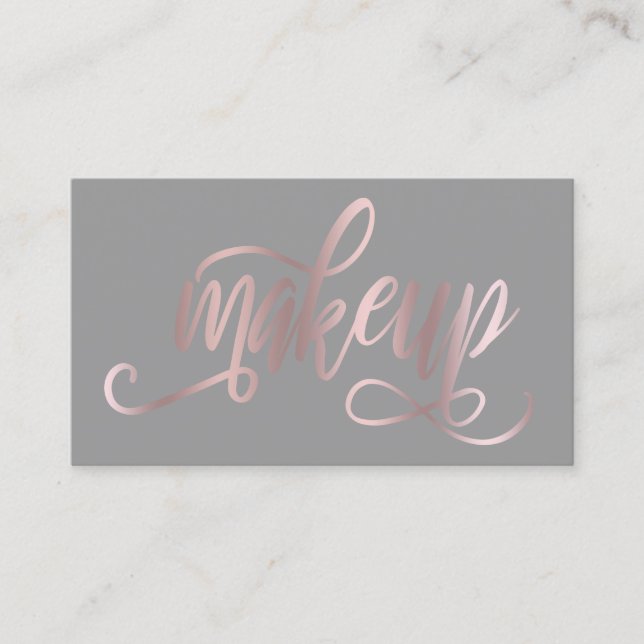 Elegant modern rose gold & grey makeup artist business card (Front)