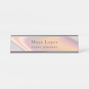 Elegant modern rose gold holographic event planner desk name plate