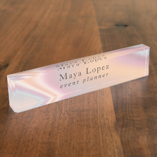 Elegant modern rose gold holographic event planner nameplate