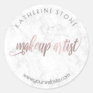 Elegant modern rose gold & marble makeup artist classic round sticker