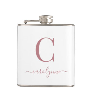 Elegant Modern Rose Gold Monogram Script Hip Flask
