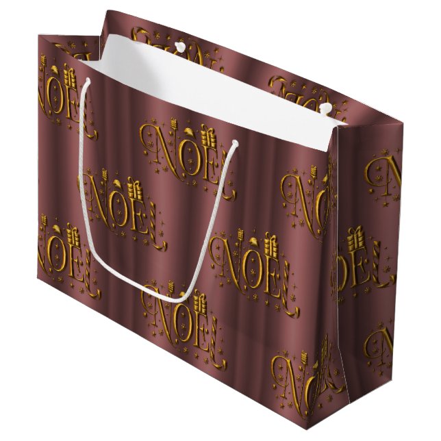 Elegant Modern Rose Gold Noel Christmas Large Gift Bag (Front Angled)