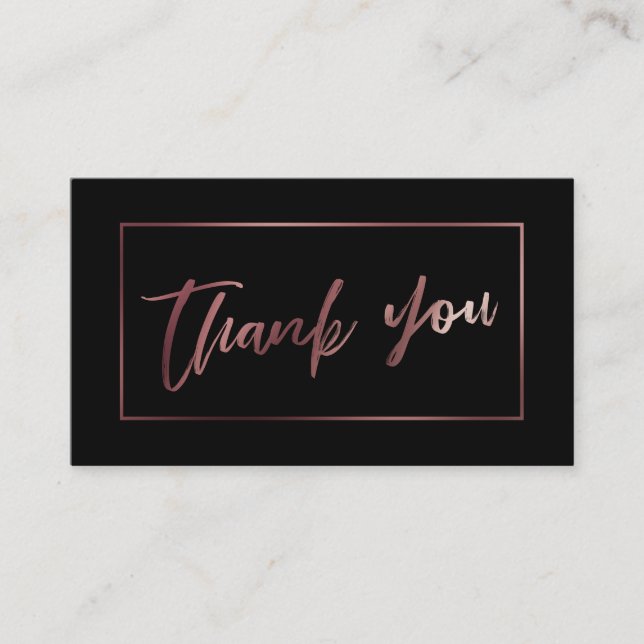 Elegant Modern Rose Gold on Black Thank You Insert (Front)