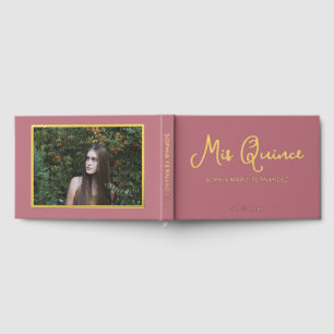 Elegant Modern Rose Gold Photo Quinceañera Guest Book