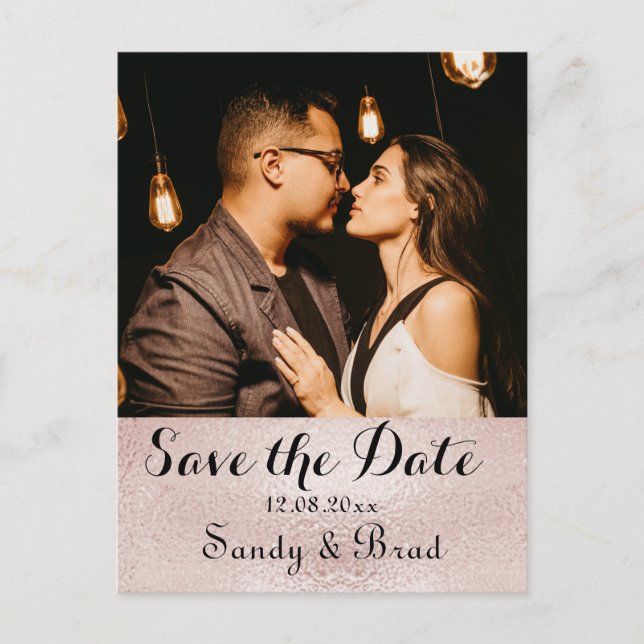 Elegant Modern Rose Gold Photo Save Date Wedding Postcard (Front)