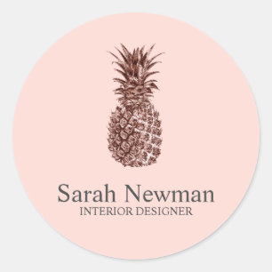 Elegant modern rose gold pineapple blush pink classic round sticker