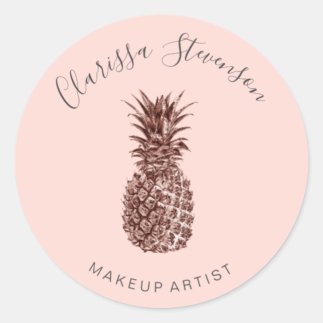 Elegant modern rose gold pineapple pink makeup classic round sticker (Front)