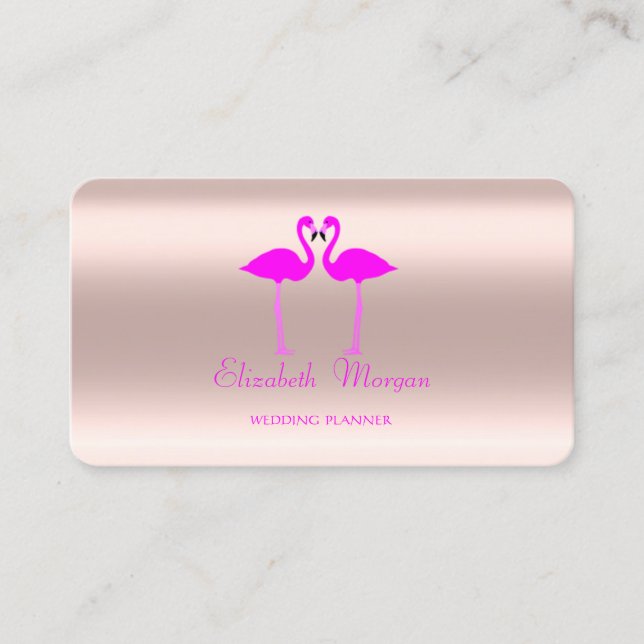 Elegant Modern Rose Gold Pink Flamingos In Love Business Card (Front)