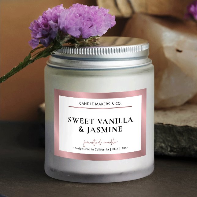 Elegant Modern Rose Gold Product Packaging Label (White and rose gold rectangle product label)