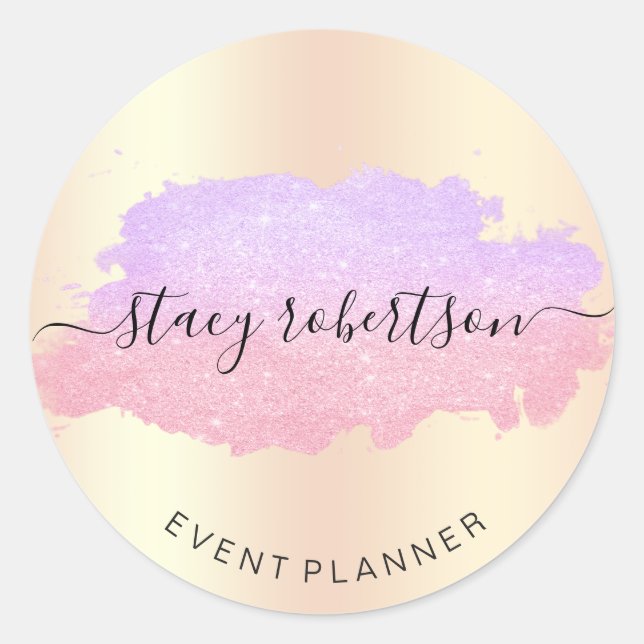 Elegant modern rose gold purple glitter planner classic round sticker (Front)