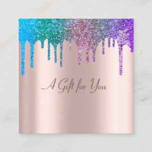 Elegant Modern Rose Gold, Rainbow Glitter Drips Discount Card
