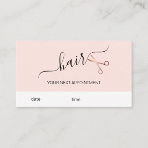 Elegant modern rose gold scissors hairstylist appointment card