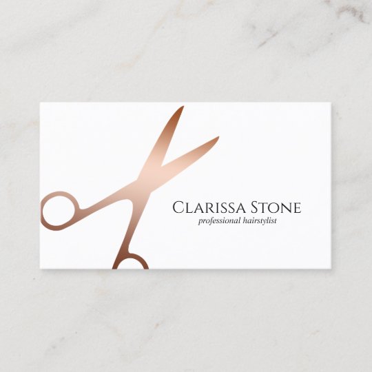 Elegant Modern Rose Gold Scissors Hairstylist Business Card