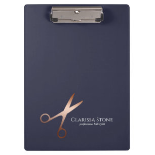 Elegant modern rose gold scissors hairstylist clipboard