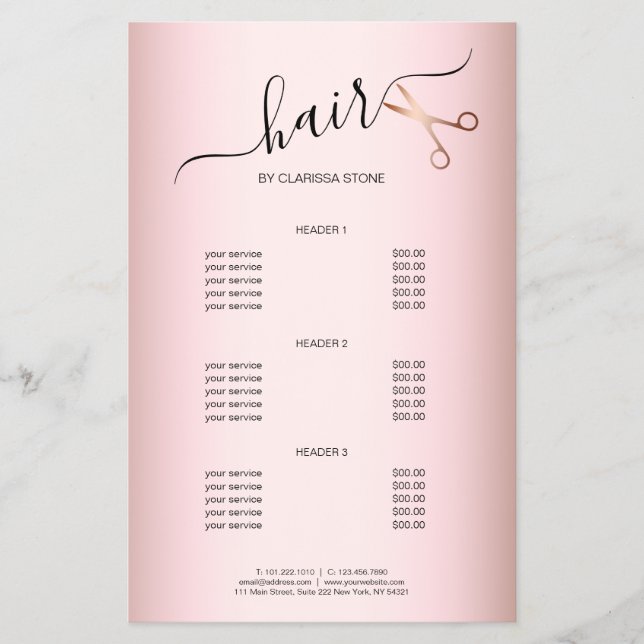 Elegant modern rose gold scissors hairstylist flyer (Front)