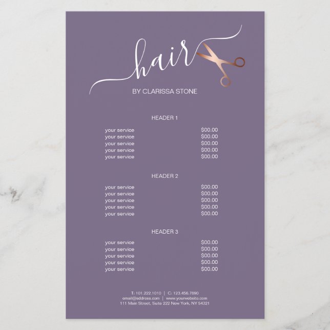Elegant modern rose gold scissors hairstylist flyer (Front)