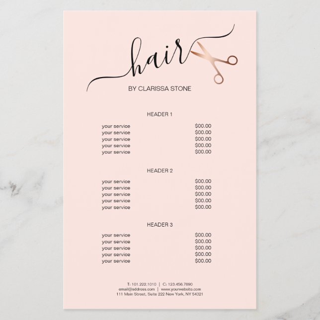 Elegant modern rose gold scissors hairstylist flyer (Front)