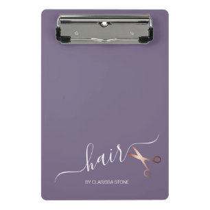 Elegant modern rose gold scissors hairstylist mini clipboard