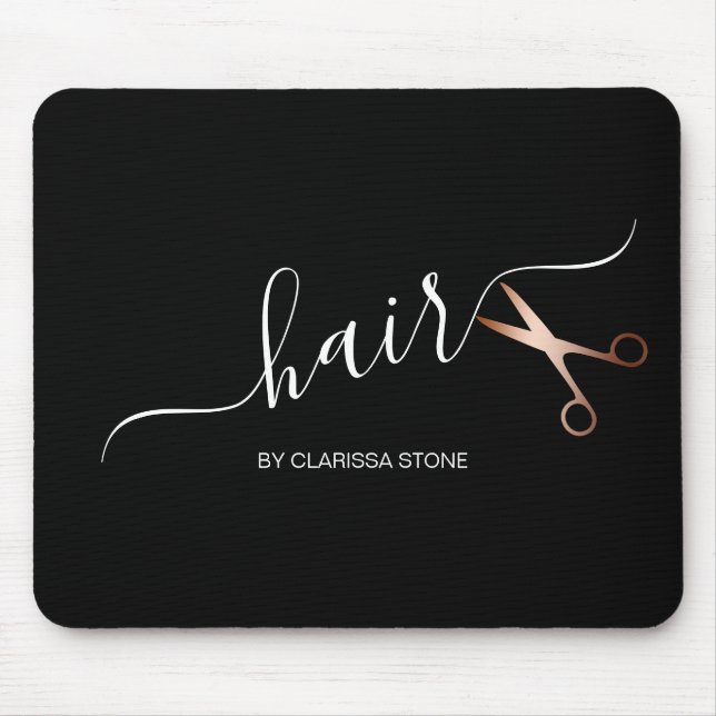 Elegant modern rose gold scissors hairstylist mouse pad (Front)
