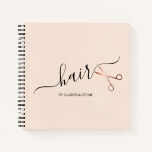 Elegant modern rose gold scissors hairstylist notebook
