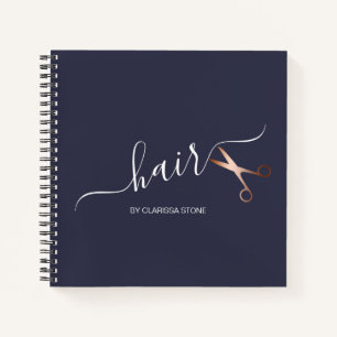 Elegant modern rose gold scissors hairstylist notebook