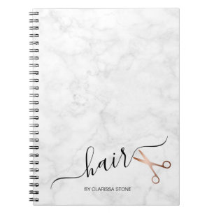 Elegant modern rose gold scissors hairstylist notebook