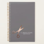 Elegant modern rose gold scissors hairstylist planner<br><div class="desc">Modern and elegant design for hairstylists with faux rose gold scissors,  elegant calligraphy font and grey background.</div>