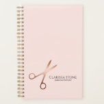 Elegant modern rose gold scissors hairstylist planner<br><div class="desc">Modern and elegant design for hairstylists with faux rose gold scissors,  elegant calligraphy font and pink background.</div>