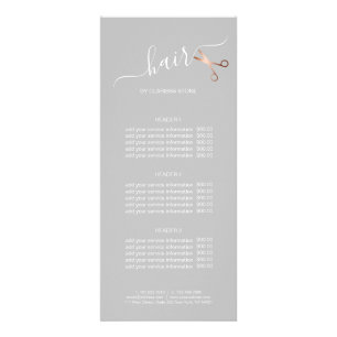 Elegant modern rose gold scissors hairstylist rack card