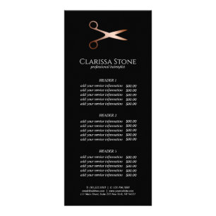 Elegant modern rose gold scissors hairstylist rack card