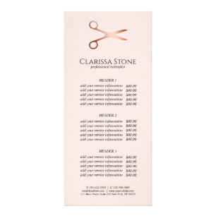 Elegant modern rose gold scissors hairstylist rack card