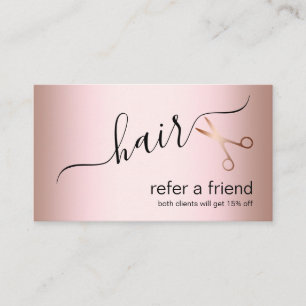 Elegant modern rose gold scissors hairstylist referral card