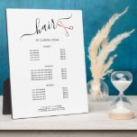 Elegant modern rose gold scissors services plaque<br><div class="desc">Modern and elegant design for hairstylists with faux rose gold scissors,  elegant calligraphy font and white background.</div>
