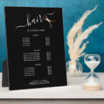 Elegant modern rose gold scissors services plaque<br><div class="desc">Modern and elegant design for hairstylists with faux rose gold scissors,  elegant calligraphy font and black background.</div>