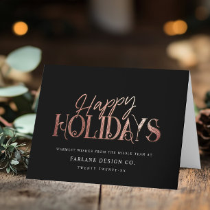 Elegant Modern Rose Gold Script Business Corporate Holiday Card