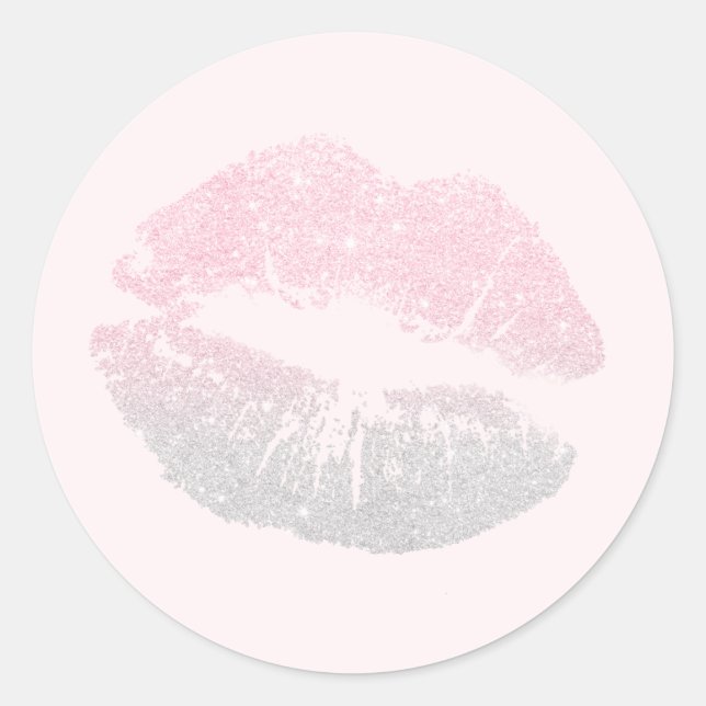 Elegant modern rose gold silver glitter lips pink classic round sticker (Front)