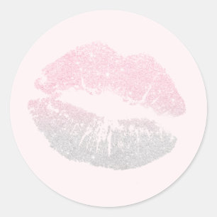 Elegant modern rose gold silver glitter lips pink classic round sticker