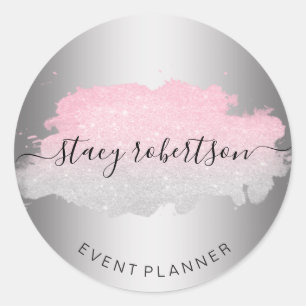 Elegant modern rose gold silver glitter planner classic round sticker