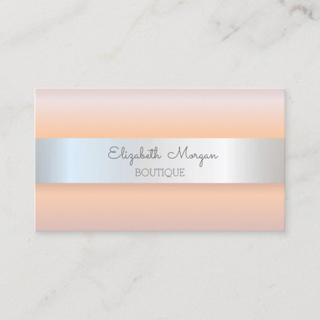 Elegant Modern Rose Gold, Silver Stripe Business Card (Front)