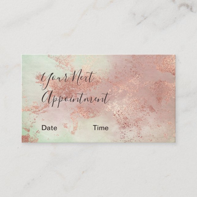 Elegant modern rose gold watercolor makeup artist appointment card (Front)