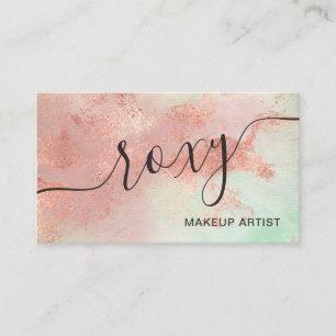 Elegant modern rose gold watercolor makeup artist business card
