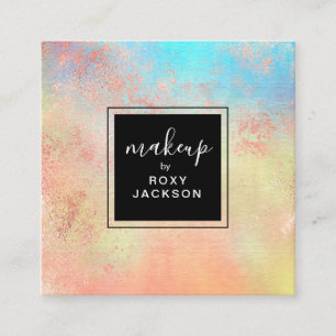 Elegant modern rose gold watercolor makeup artist square business card
