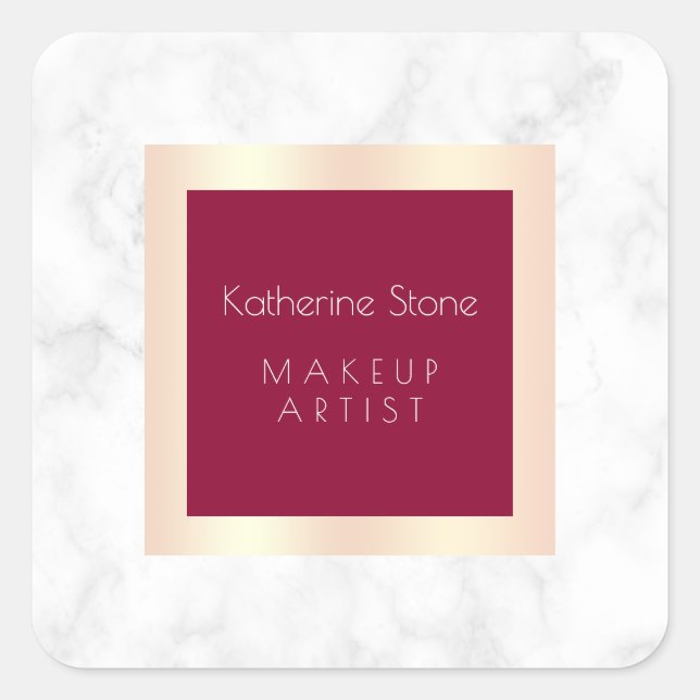 Elegant modern rose gold white marble makeup square sticker (Front)