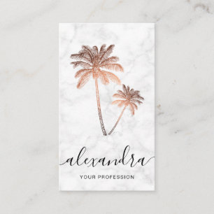 Elegant modern rose gold white marble palms business card