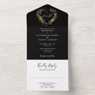 Elegant Modern Rustic Floral Heart Wedding All In One Invitation