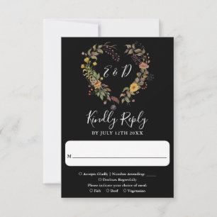 Elegant Modern Rustic Floral Heart Wedding RSVP Card
