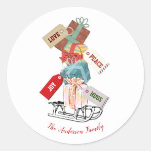 Elegant Modern Rustic Red White Green Christmas Classic Round Sticker