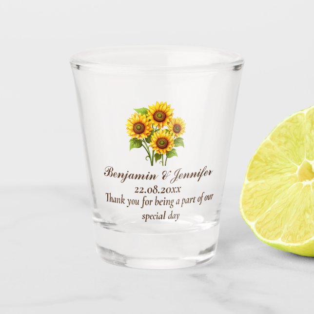 Elegant Modern Rustic Sunflower Wedding favours  Shot Glass (Front)